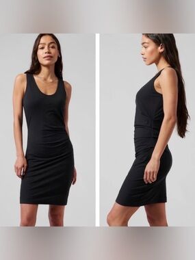 Athleta-Black Tank Midi Dress-S/M Fit-Amazing Ruched Fit! Every Day Black Dress